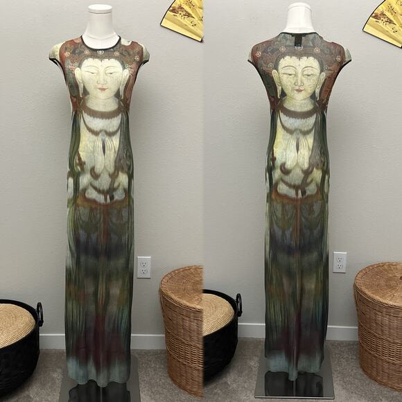 Vivienne Tam Dresses & Skirts - vintage 90s rare vivienne tam kuan yin buddha print mesh maxi dress